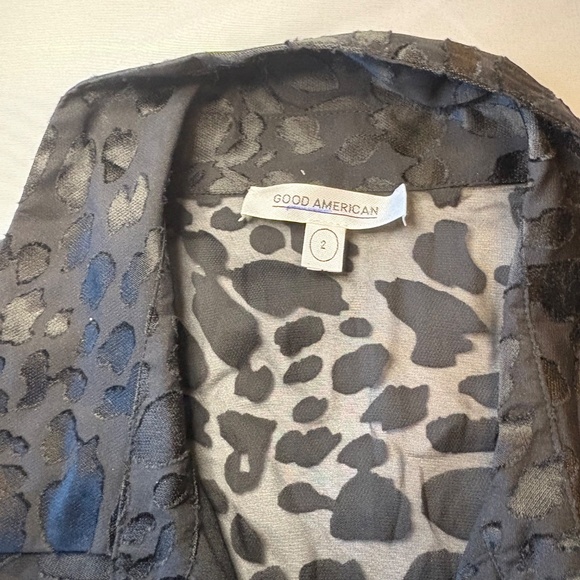 NWT Good American 2 (M) Long Sleeve Tie Front Black Leopard‎ Burnout Blouse - Picture 6 of 9
